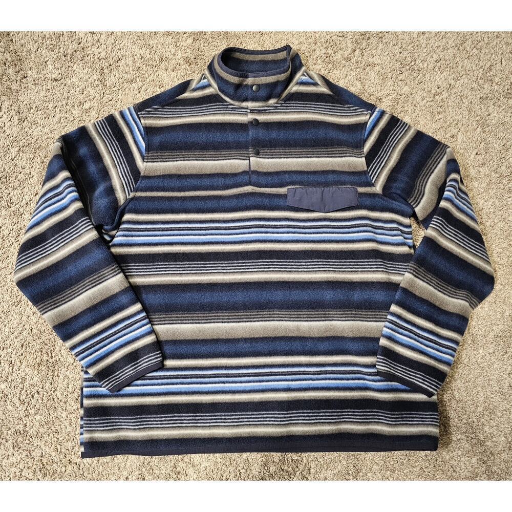 Southern Grit Jacket Mens XL Navy Blue Striped Tundra Fleece Pullover Snap